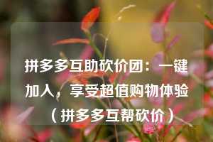 拼多多互助砍价团:一键加入,享受超值购物体验(拼多多互帮砍价) 第1张 拼多多互助砍价团:一键加入,享受超值购物体验(拼多多互帮砍价) 第1张