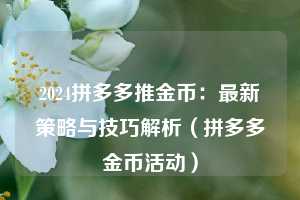 2024拼多多推金币:最新策略与技巧解析(拼多多金币活动) 第1张 2024拼多多推金币:最新策略与技巧解析(拼多多金币活动) 第1张