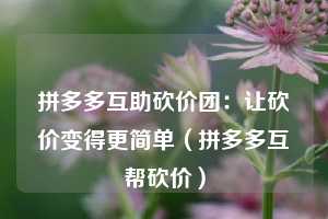 拼多多互助砍价团:让砍价变得更简单(拼多多互帮砍价) 第1张 拼多多互助砍价团:让砍价变得更简单(拼多多互帮砍价) 第1张
