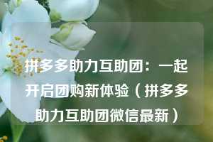 拼多多助力互助团:一起开启团购新体验(拼多多助力互助团微信最新) 第1张 拼多多助力互助团:一起开启团购新体验(拼多多助力互助团微信最新) 第1张