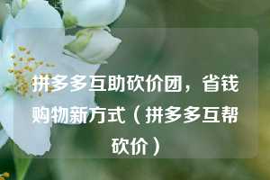 拼多多互助砍价团,省钱购物新方式(拼多多互帮砍价) 第1张 拼多多互助砍价团,省钱购物新方式(拼多多互帮砍价) 第1张