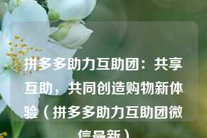 拼多多助力互助团:共享互助,共同创造购物新体验(拼多多助力互助团微信最新) 第1张 拼多多助力互助团:共享互助,共同创造购物新体验(拼多多助力互助团微信最新) 第1张