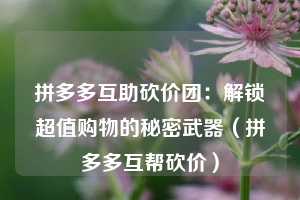 拼多多互助砍价团:解锁超值购物的秘密武器(拼多多互帮砍价) 第1张 拼多多互助砍价团:解锁超值购物的秘密武器(拼多多互帮砍价) 第1张