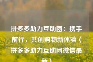拼多多助力互助团:携手前行,共创购物新体验(拼多多助力互助团微信最新) 第1张 拼多多助力互助团:携手前行,共创购物新体验(拼多多助力互助团微信最新) 第1张