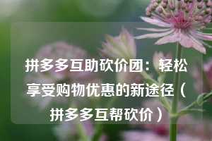 拼多多互助砍价团:轻松享受购物优惠的新途径(拼多多互帮砍价) 第1张 拼多多互助砍价团:轻松享受购物优惠的新途径(拼多多互帮砍价) 第1张