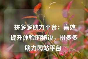 拼多多助力平台:高效提升体验的秘诀,拼多多助力网站平台 第1张 拼多多助力平台:高效提升体验的秘诀,拼多多助力网站平台 第1张