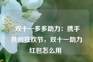  双十一多多助力：携手共创狂欢节，双十一助力红包怎么用 第1张