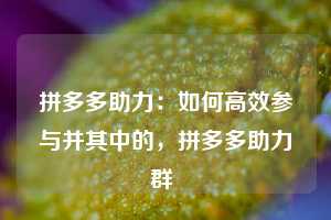 拼多多助力：如何高效参与并其中的，拼多多助力群  第1张